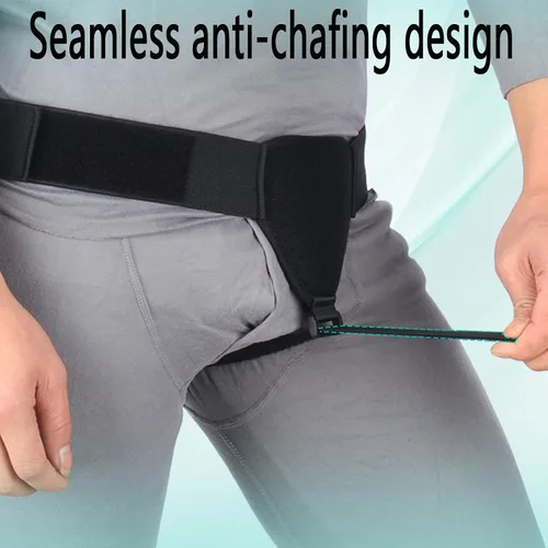 Vista 3 de TAIKULE Cinturón de hernia para hernia inguinal individual, talla única, correa de cintura ajustable negra para escroto pre o posquirúrgico