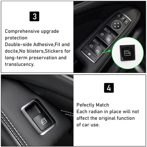 Vista 6 de Moonlinks Cubiertas de botón para interruptor de ventana eléctrica de puerta interior, repuesto compatible con Mercedes Benz A B C E G GLA CLA GLK