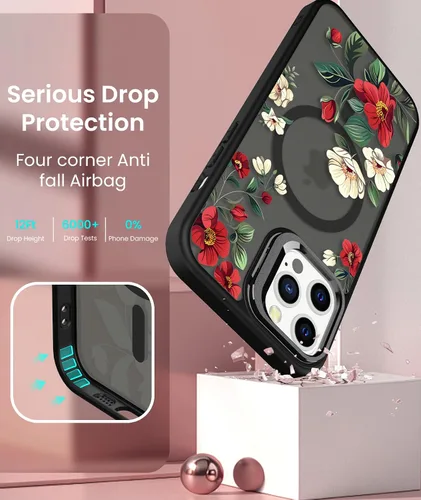 Vista 7 de Dretal para Funda iPhone 12, Funda iPhone 12 Pro Floral, con Protector de Pantalla, Soporte para Cámara, Protección de Grado Militar, Funda