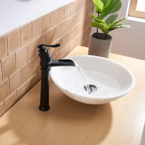 Vista 5 de BWE Grifo de lavabo de recipiente cascada solo agujero negro grifo de Mate negro