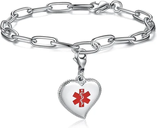 Vista 10 de mnmoom Elegant Medical Alert Bracelets for Women with heart medical id charm has Custom Engraved