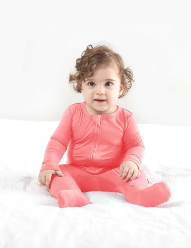 Vista 6 de RRP Pijama unisex para bebé, rayón derivado de bambú, pijamas suaves para dormir y jugar, cierre de cremallera de 2 vías, 0-18 meses Coral/Rosa/Rubor