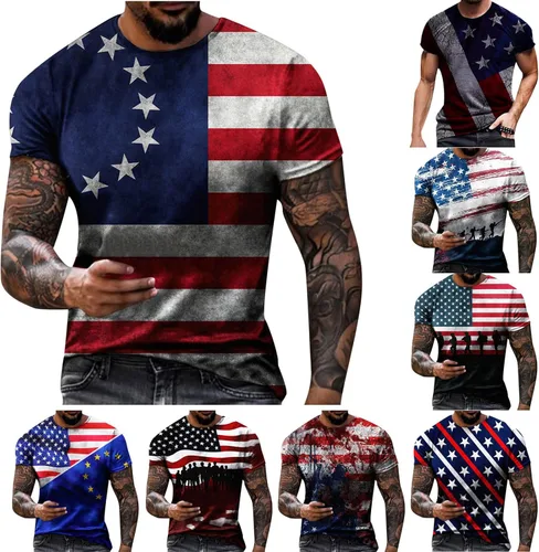 Vista 5 de Brnmxoke Camisetas para hombre del 4 de julio, camisetas de moda con estampado de día independiente, camisetas casuales de fitness, deportes, blusas