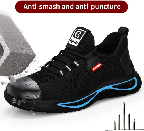Vista 2 de GLANOUDUN Zapatos de punta de acero para hombres y mujeres, zapatos de seguridad ligeros y cómodos para hombres con punta de acero ancha, zapatos