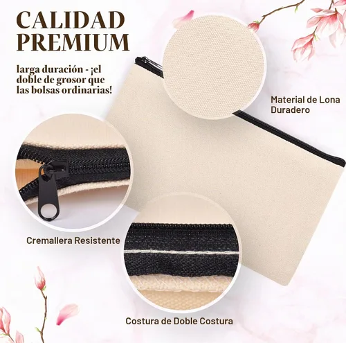 Vista 5 de Bolsa de lona en blanco con cremallera, bolsas de maquillaje a granel, bolsa multiusos de lona para lápices con cremallera resistente, bolsa