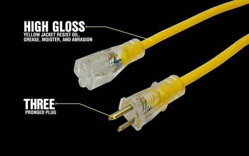 Vista 5 de Cordón de extensión con extremos iluminados, amarillo, 14/3 resistente para contratistas , 2888