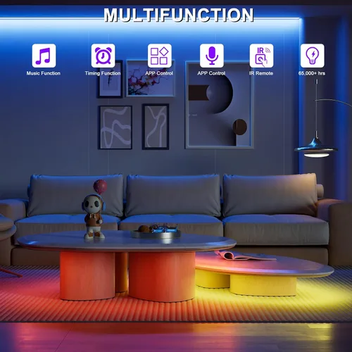 Vista 7 de MIWISE Regulador de intensidad para tira de luz LED RGB COB, con aplicación, sincronización de música y control remoto IR para actualizar la tira