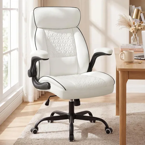 Vista 14 de Silla de oficina en casa con reposapiés, 400 libras, silla de escritorio con respaldo alto con soporte lumbar, reposabrazos suaves, sillas de Beige