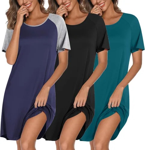 Vista 13 de Ekouaer Camisones de algodón para mujer, paquete de 3 camisones de dormir de manga corta, camisón suave para dormir