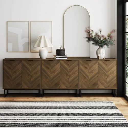 Vista 20 de Nathan James Enloe Aparador Buffet Moderno Gabinete de Almacenamiento de Acento Negro con Puertas en Acabado de Madera de Pino Rústico y Base