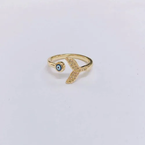 Vista 3 de Anillo de cola de sirena azul con circonita cúbica delicada chapada en oro y compromiso de compromiso de moda, apilable, abierto y ajustable