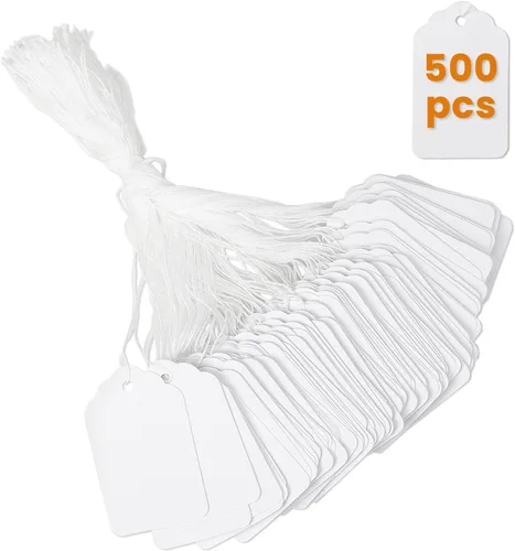 Vista 11 de 1000 etiquetas de precio blancas con cuerda adjunta, 1.75 x 1.1 pulgadas Blanco