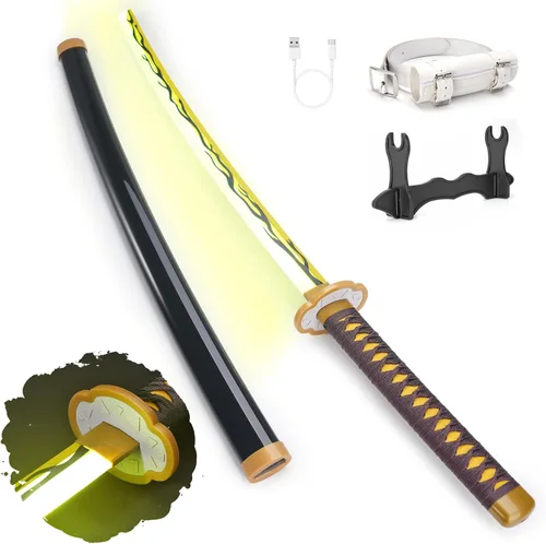 Vista 9 de Zisu Espada Katana LED brillante de anime para cosplay, espada iluminada recargable de 40 pulgadas con soporte y cinturón