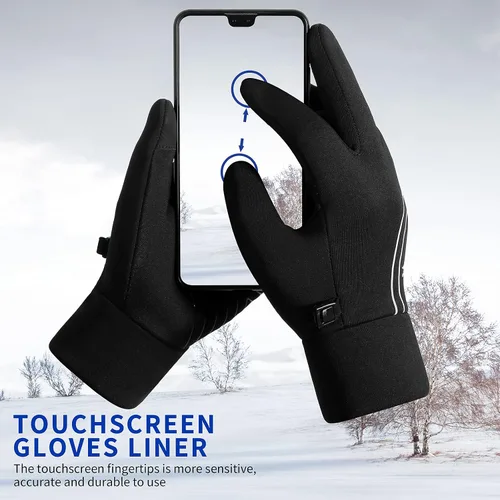 Vista 2 de Achiou Guantes de invierno para correr para hombres y mujeres, guantes ligeros para pantalla táctil, forros, guantes térmicos cálidos para ciclismo
