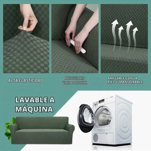 Vista 4 de YEMYHOM Funda para sofá con diseño jacquard de alta elasticidad, funda para silla de sala de estar, a prueba de mascotas, perros y gatos Verde