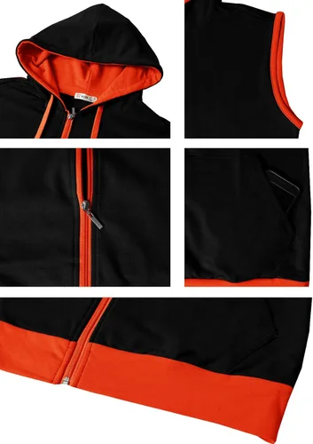 Vista 4 de H2H - Chaleco con capucha para hombre, estilo casual, ajustado, ligero, sin mangas y con cremallera