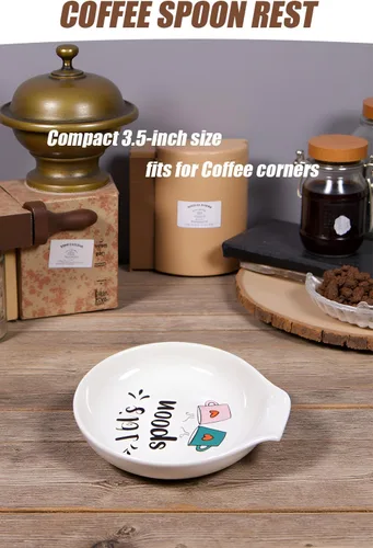 Vista 7 de Let's Spoon - Soporte para cuchara de cerámica para cafetería y cocina, 3.5 x 3.9 pulgadas, soporte para cuchara pequeña para estufa, bonito