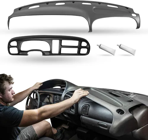 Vista 15 de DASHSKIN Tapa moldeada para salpicadero compatible con Dodge Ram 1500 1998 1999 2000 2001 (98-02 Ram 2500 y 3500) en negro universal, fabricado