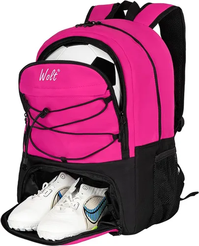 Vista 13 de WOLT - Mochila para balón de fútbol juvenil, bolsa deportiva con soporte para balón y compartimento para zapatos, para fútbol, fútbol americano
