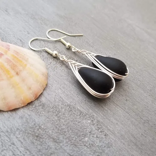 Vista 38 de Yinahawaii Handmade Sea Glass Earrings, Hawaiian Jewelry, Wire Braided Earrings Teardrop Earrings, Beach Jewelry Sea Glass Jewelry For Women Cobalt
