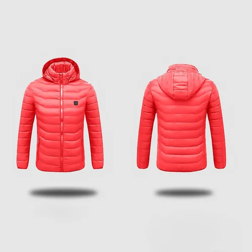 Vista 4 de Chaqueta térmica para mujeres y hombres, chaqueta de invierno cálida a prueba de viento, chaqueta gruesa de plumón mejorada recargable por USB