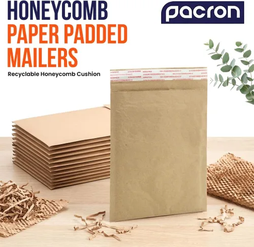 Vista 5 de Sobres acolchados de panal biodegradables y compostables (6 x 10 pulgadas – 250 unidades) sobres de envío de papel con revestimiento hexagonal