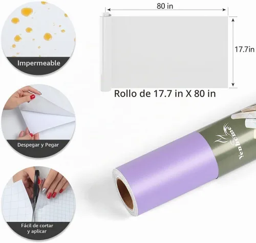 Vista 7 de YENHOME Papel tapiz de color liso morado para gabinetes, regreso a la escuela, 17.7 x 80 pulgadas, papel tapiz de despegar y pegar de color morado