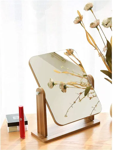 Vista 7 de Tocador HD con base de madera, espejo de maquillaje para dormitorio de niña, giratorio de 360°, espejo de afeitado de escritorio, adornos