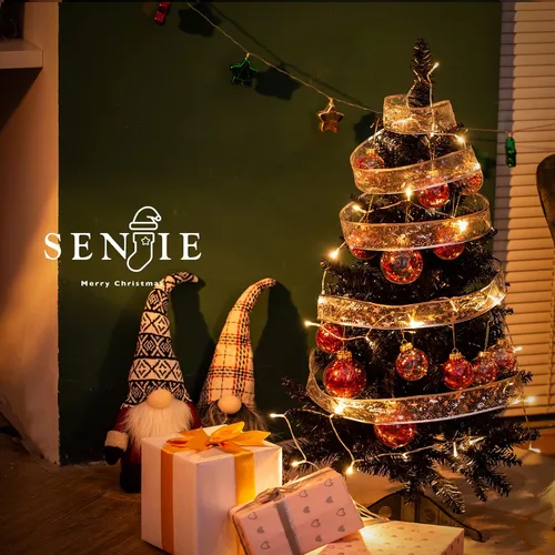 Vista 8 de Mini Árbol de Navidad de 3 pies artificial de escritorio para la decoración de Navidad y Halloween con 160 puntas de ramas, negro