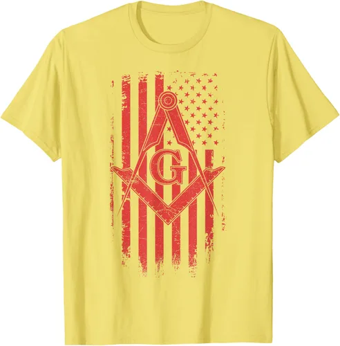 Vista 30 de Cuadrado y brújula Masónica de la bandera americana, masón, camiseta roja, Negro, S