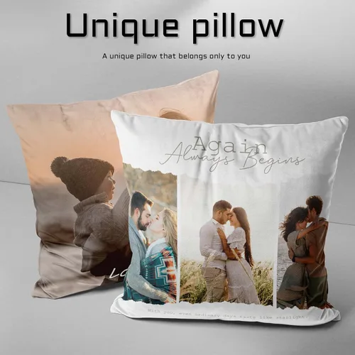Vista 4 de Almohada personalizada con foto y texto - Regalo conmemorativo personalizado para la familia, aniversario, boda, almohada decorativa de 16 x 16