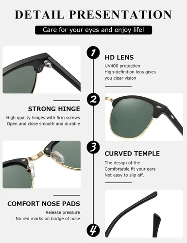 Vista 20 de AEVOGUE Gafas de sol polarizadas para mujeres y hombres semi marco retro gafas de sol AE0369