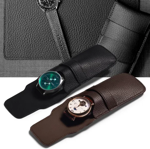Vista 2 de Bolsa de regalo de reloj individual Bolsa de reloj de viaje portátil para hombres y mujeres Caja de almacenamiento de reloj de cuero PU (marrón)