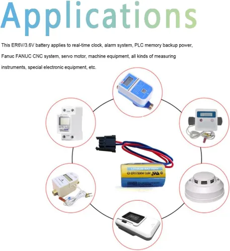 Vista 6 de 2 baterías PLC ER17330V/3.6V 1700mAh A6BAT MR-BAT con enchufe para sistema CNC FANUC
