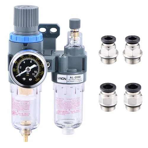 Vista 8 de Filtro de aire de compresor de 1/4 pulgadas Regulador de presión Filtro separador de trampa de agua y aceite con copa lubricante AFC2000 1/4 "Filtro