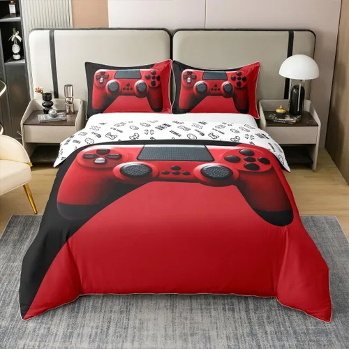 Vista 8 de Funda de edredón reversible de 100% algodón para videojuegos, tamaño individual, juego de ropa de cama de dibujos animados de gamepad para niños