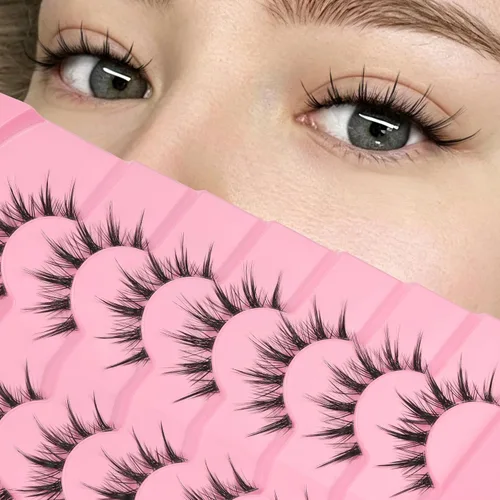 Vista 16 de Losha Pestañas de manga de 7 pares de pestañas de algodón negro, estilo Texas, estilo Texas, pestañas postizas cómodas para uso diario en fiestas