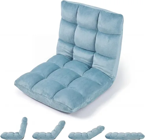 Vista 15 de Giantex Silla plegable de suelo con soporte para el respaldo, 14 posiciones ajustables, cama acolchada, sillón reclinable, sillas de video para Negro