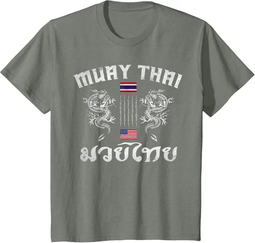 Vista 87 de Camiseta de equipo de entrenamiento de boxeo Muay Thai con bandera estadounidense de Tailandia, Negro, S