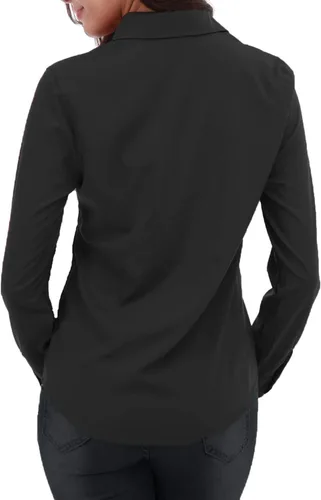 Vista 3 de Gemolly Camisas básicas con botones para mujer, manga larga, talla grande, simple, elástica, formal, casual, blusa