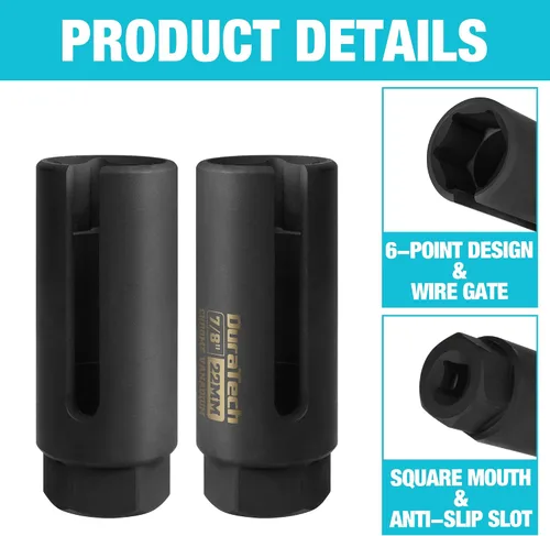 Vista 6 de DURATECH Juego de llaves de vaso del sensor de oxígeno O2 de 3/8" x 7/8" (22mm), herramienta de extracción del sensor de oxígeno de acero