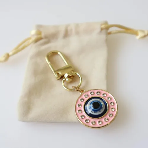 Vista 6 de Llavero de buena suerte con diseño de mal de ojo para mujer con dijes de protección para llaves de coche