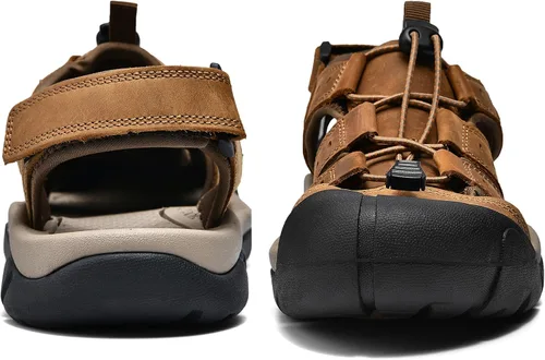Vista 5 de proutdor Sandalias atléticas de cuero con punta cerrada para hombre, zapatos de agua para senderismo, suela de goma Durabrasion resistente