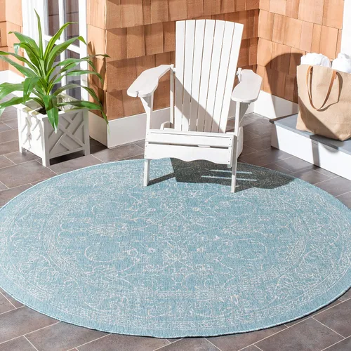 Vista 39 de SAFAVIEH Alfombra lavable al aire libre, colección Courtyard - 2'3" x 5', azul aguamarina y gris, no desprende pelusa y fácil limpieza, ideal