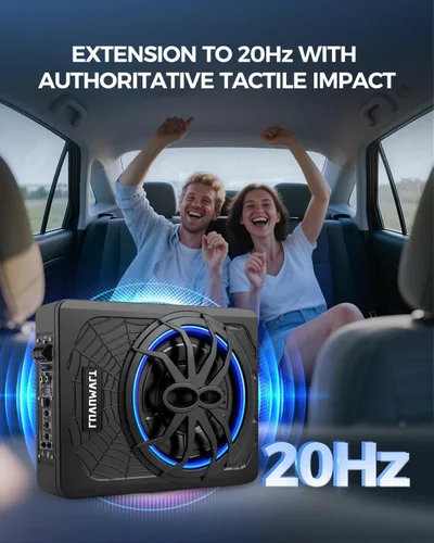 Vista 4 de Subwoofer para automóvil de 1200 W de 10 pulgadas, subwoofer delgado y paquete de amplificador, entrada de nivel alto/bajo, subwoofer de audio