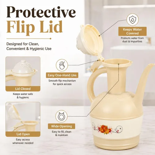 Vista 4 de Lota Bodna - Jarra de lavado de inodoro beige con asa, jarra de plástico musulmán Wudu y jarra de agua para higiene del baño, taza de enjuague
