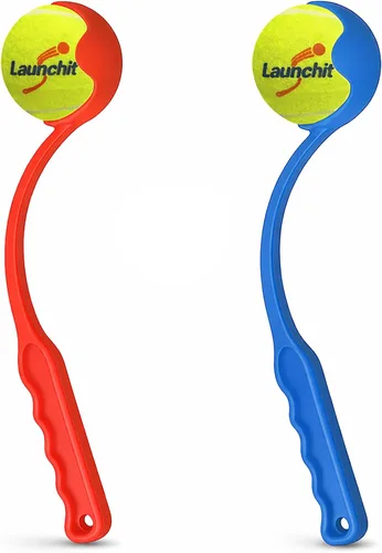 Vista 11 de Lanzador de pelotas para perros, lanzador de pelotas de tenis, diseño compacto de 13.8 pulgadas con pelota mediana de 2.5 pulgadas (azul)