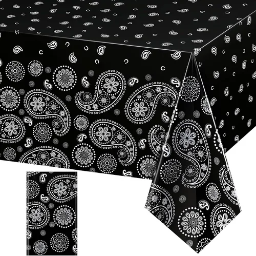 Vista 24 de Tatuo Mantel de fiesta del oeste con estampado de cachemira, mantel de bandana, mantel de plástico rectangular con flores para fiesta temática