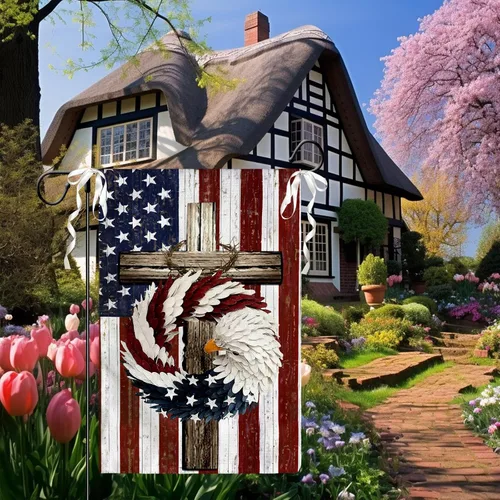 Vista 2 de Bandera de jardín floral de verano (bandera de jardín de águila del 4 de julio)