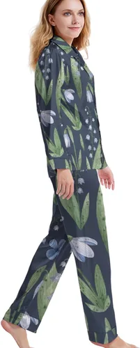 Vista 2 de ONDIAN Conjunto de pijama para mujer, ropa de dormir de manga larga de Lily Of The Valley